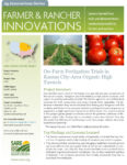 Farmer and Rancher Innovations article about on-farm fertigation featuring crop rows and tomatoes