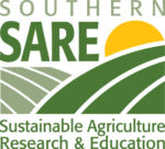 Southern SARE logo with an icon of farm fields and a sun in green and yellow